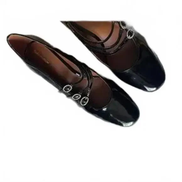 Reformation Mimi Buckle Pumps Size 10 Black Patent Leather New Without Box - Picture 3 of 7